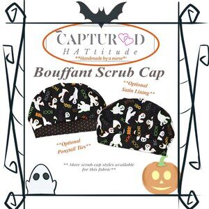 Womens My Halloween Boo, Ghost Bouffant Scrub Cap, Handmade NWOT